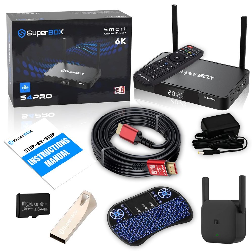 SuperBox S4 Pro Bundle 8K HDMI, 64GB Card/Drive, WiFi Extender, Remote BRAND NEW